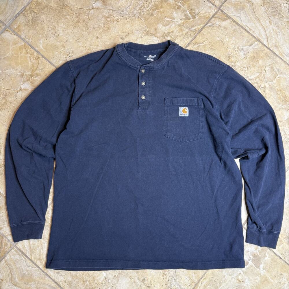 Carhartt Navy Long Sleeve Henley Pocket Shirt Men’s L Tall Workwear